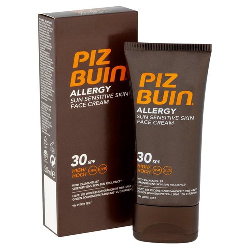 PIZ BUIN Alergijai jautriai odai veido kremas nuo saulės SPF 30 – veido kremas nuo saulės (SPF 50) Moterims