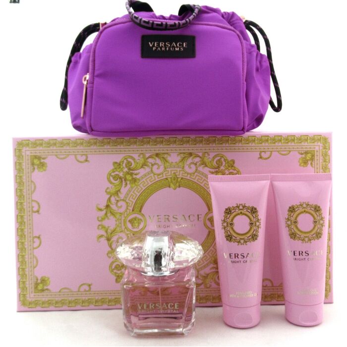 Versace Bright Crystal dovanų rinkinys EDT 90 ml, kūno losjonas 100 ml, dušo želė 100 ml ir kosmetinė Moterims