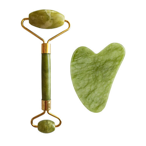 Palsar 7 gaiši zaļš Xiuyan Jade veltnis un Gua Sha komplekts (zaļš Xiuyan Jadeite) sievietēm