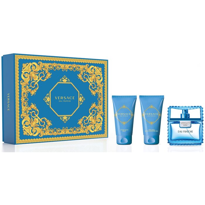 Versace Man Eau Fraiche dovanų rinkinys EDT 50 ml dušo želė Man Eau Fraiche 50 ml po skutimosi Balzamas Man Eau Fraiche 50 ml Vyrams