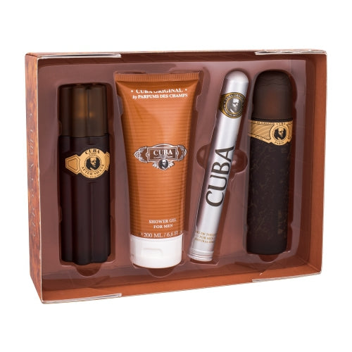 Cuba Cuba Gold dāvanu komplekts EDT smaržas 100 ml, pēc skūšanās Cuba Gold 100 ml, dušas želeja Cuba Gold 200 ml un Cuba Gold EDT smaržas 35 ml vīriešiem