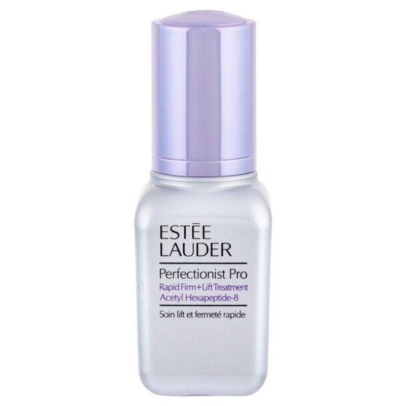 Estee Lauder „Perfectionist Pro Rapid Firm+Lift“ procedūra su acetilheksapeptidu 8 – stangrinamasis serumas su stangrinančiu efektu.