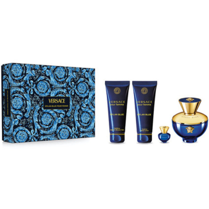 Versace Dylan Blue pour Femme dovanų rinkinys EDP 100 ml, kūno losjonas 100 ml, dušo gelis 100 ml ir mini EDP 5 ml