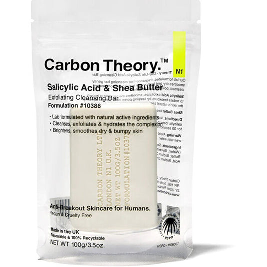  „Carbon Theory“ salicilo rūgšties ir taukmedžio sviesto šveičiamasis valomasis muilas, 100,0 g Moterims