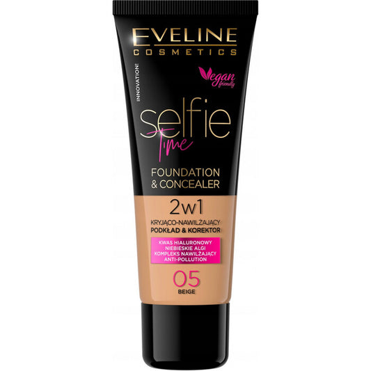 Eveline Cosmetics "Selfie Time 2in1" tonālais krēms un konsīleris - noturīgs 2in1 grims, 30 ml (04 Natural) Sievietēm