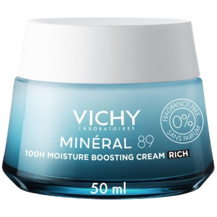 „Vichy Minéral 89 100 H Moisture Boosting Cream“ – kremas odos drėkinimui didinti.