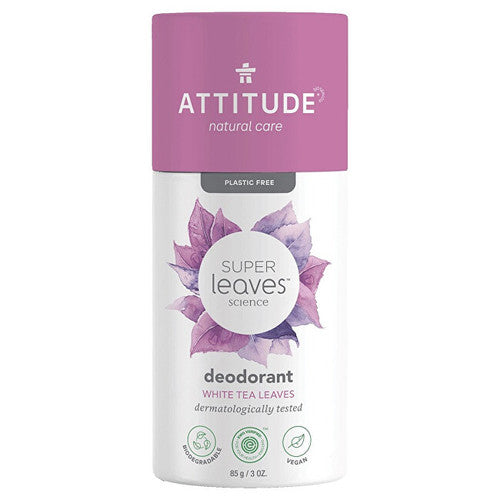 Attitude Natūralus kietas dezodorantas „Super Leaves“ su baltosios arbatos lapeliais, 85 g
